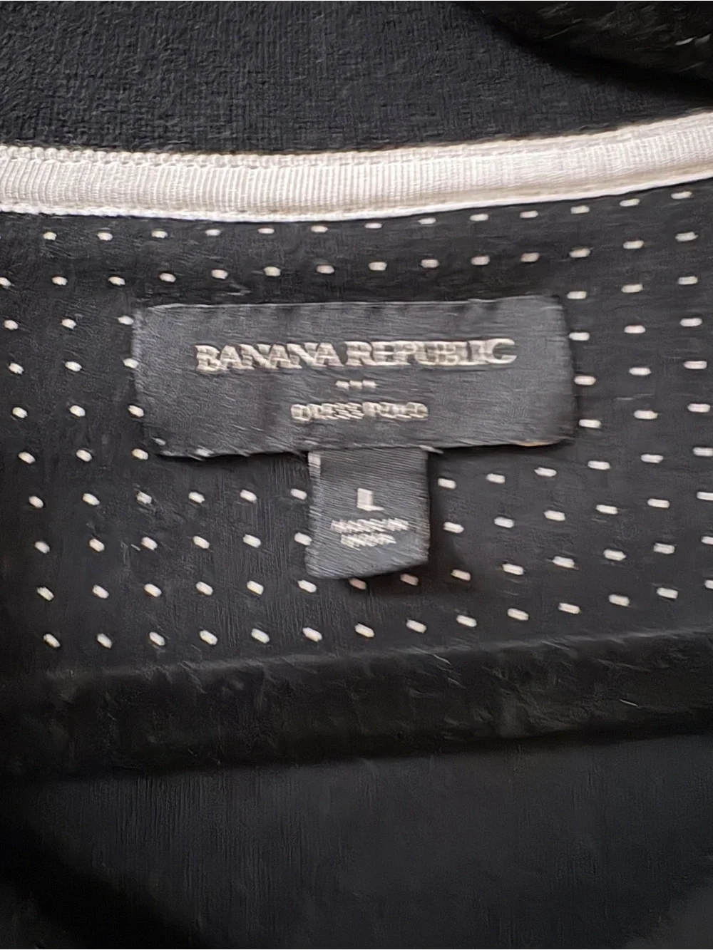 Banana Republic Men's Black Polo with White Microdot Pattern